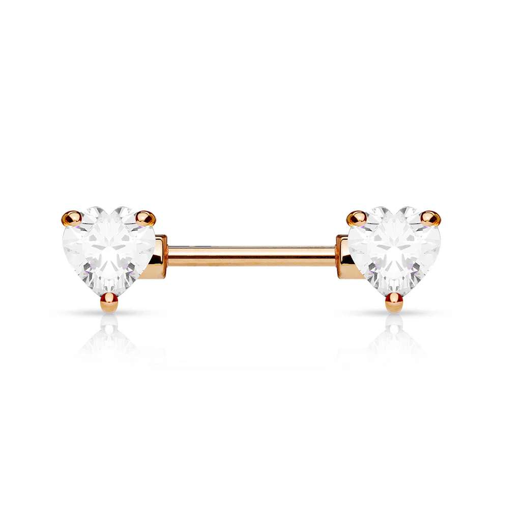 Pair of Prong Set CZ Heart Surgical Steel Barbell Nipple Rings - Image 7