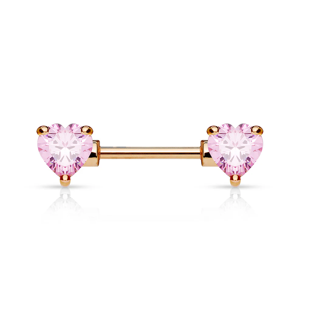 Pair of Prong Set CZ Heart Surgical Steel Barbell Nipple Rings - Image 8