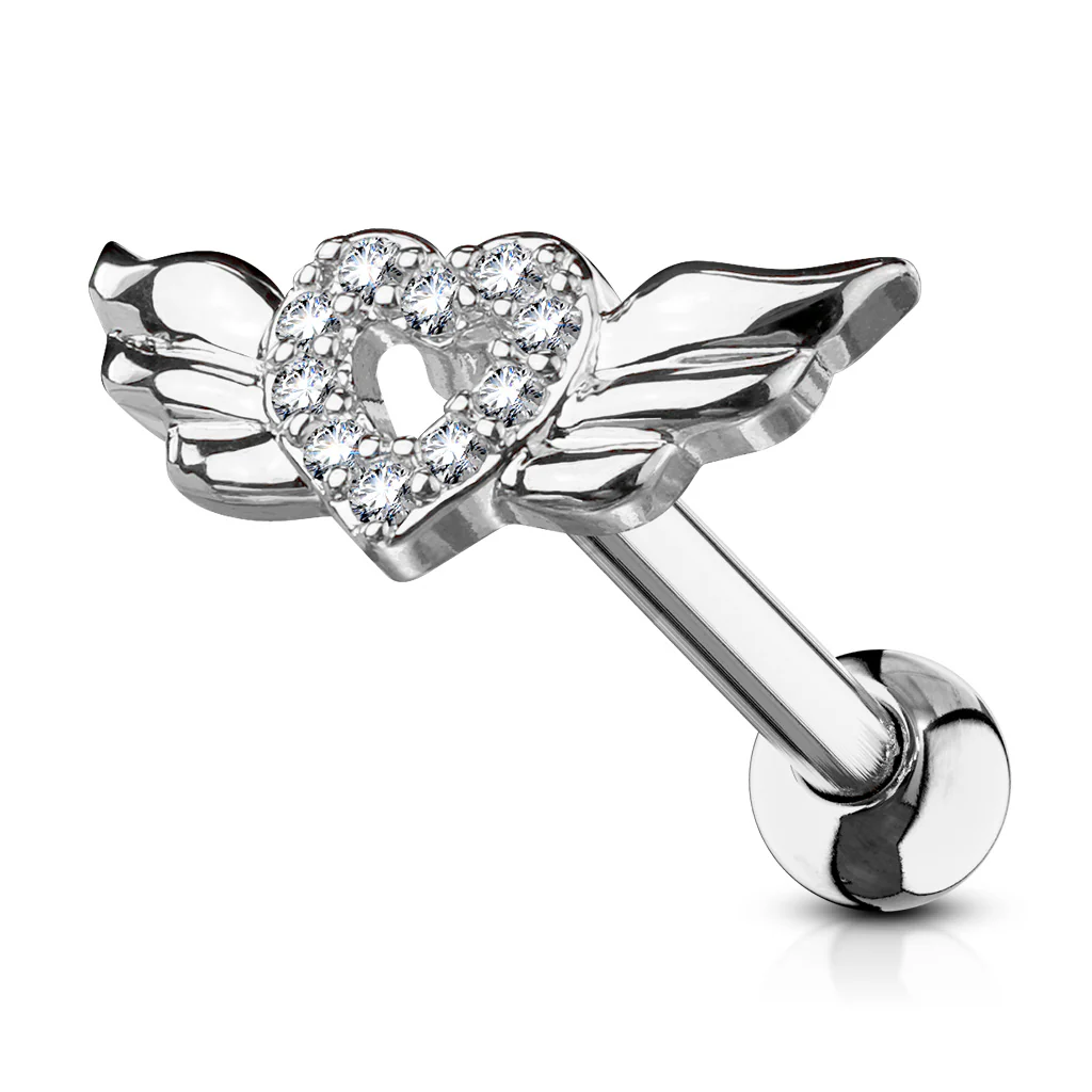 CZ Heart with Wings Ear Cartilage Helix Daith Tragus Studs Earrings - Image 2