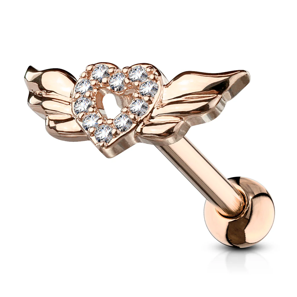 CZ Heart with Wings Ear Cartilage Helix Daith Tragus Studs Earrings - Image 4