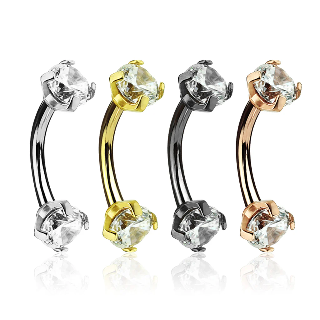 CZ Internal Threaded Surgical Steel Eyebrow Curve Ring Pack - Image 2