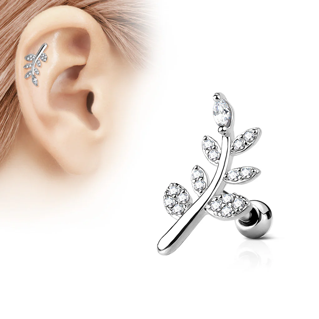 CZ Leaf Top Ear Cartilage Helix Daith Tragus Studs Earrings - Image 2