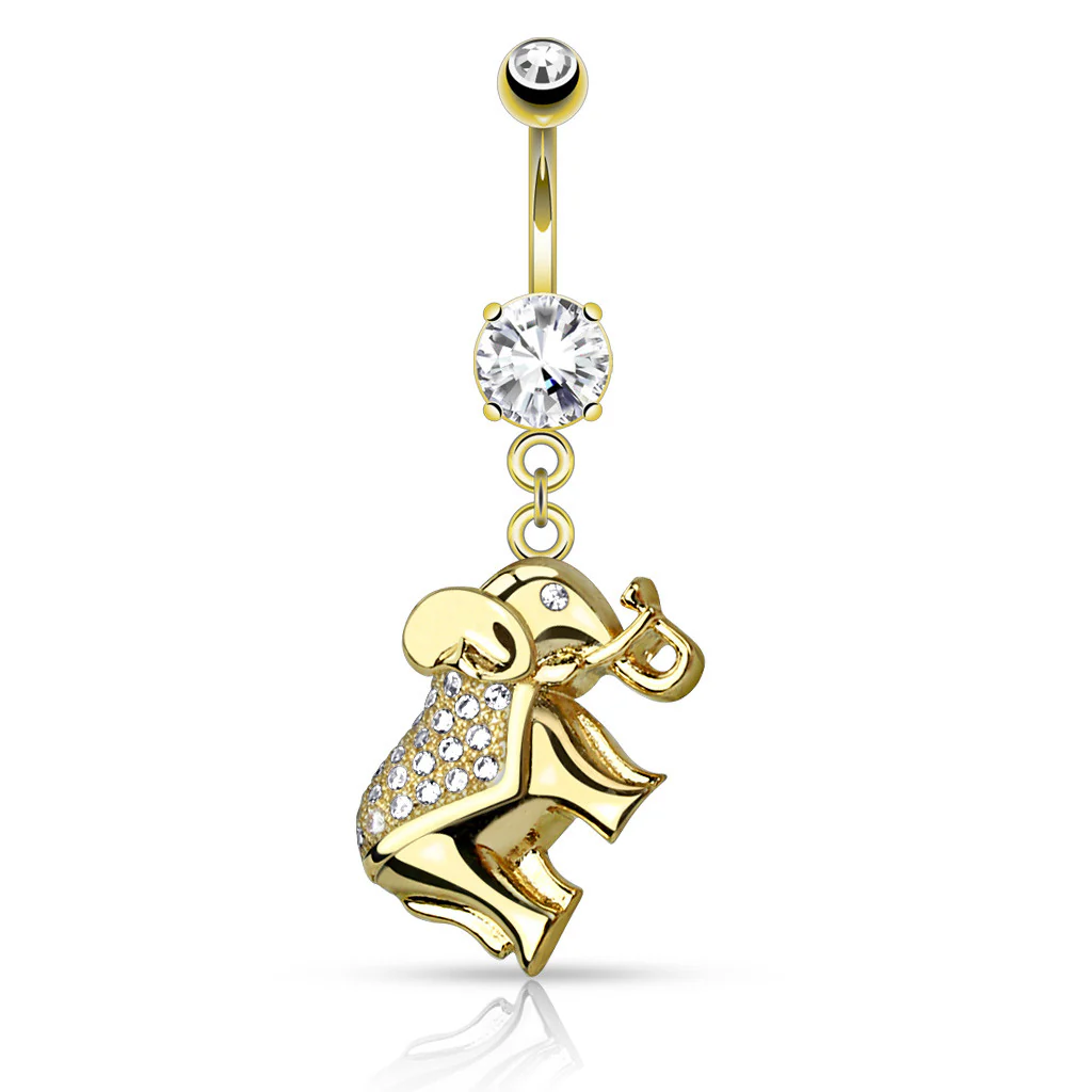 CZ Paved Elephant Dangle 316L Surgical Steel Belly Button Navel Rings - Image 3