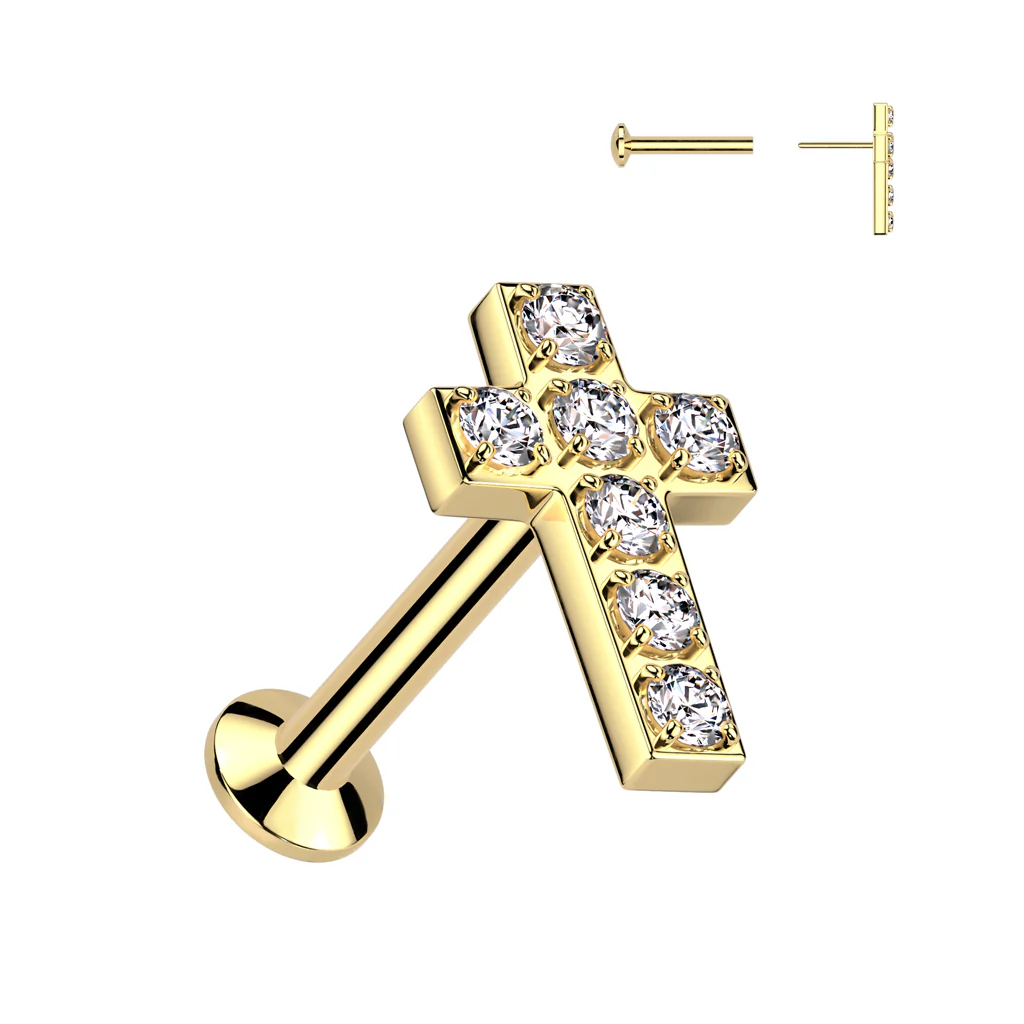 CZ Cross Threadless Top Labret Tragus Snug Ear Cartilage Helix Studs - Image 2