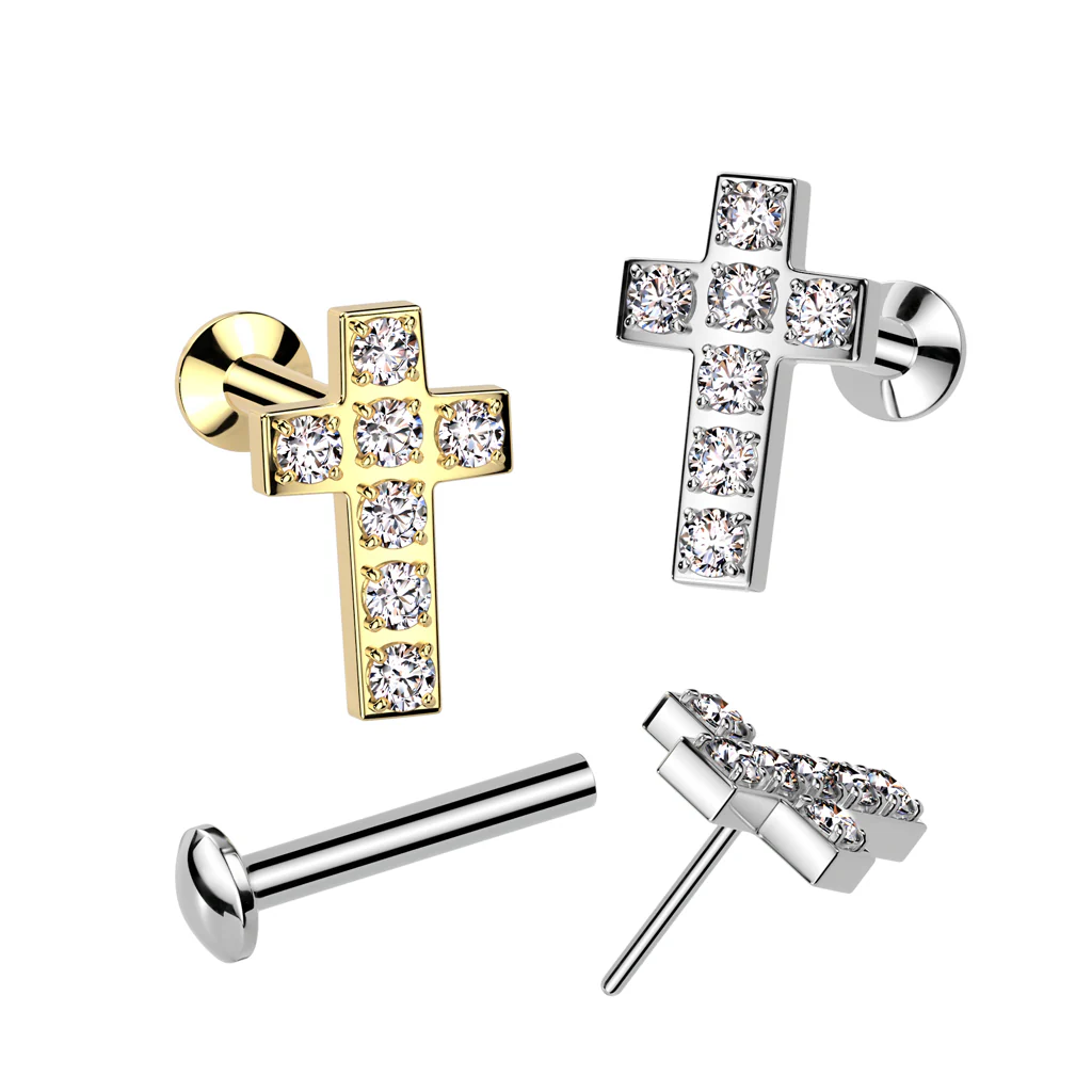 CZ Cross Threadless Top Labret Tragus Snug Ear Cartilage Helix Studs - Image 3