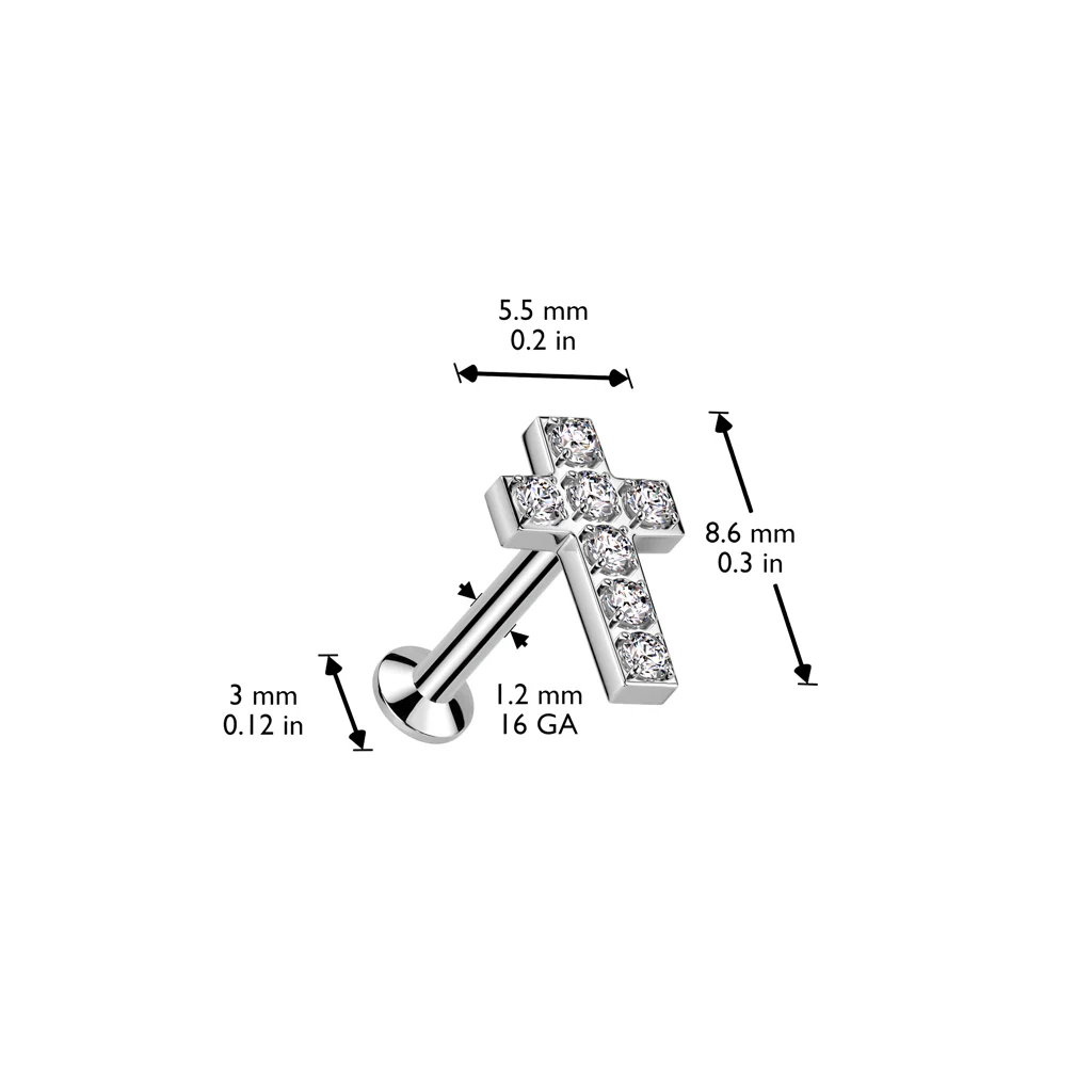 CZ Cross Threadless Top Labret Tragus Snug Ear Cartilage Helix Studs - Image 4
