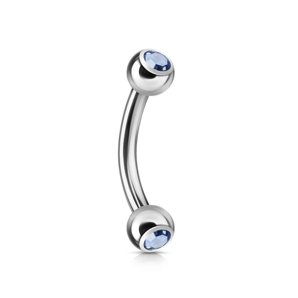 CZ Press Fit Surgical Steel Curved Barbell Eyebrow Rings 16G - Image 10