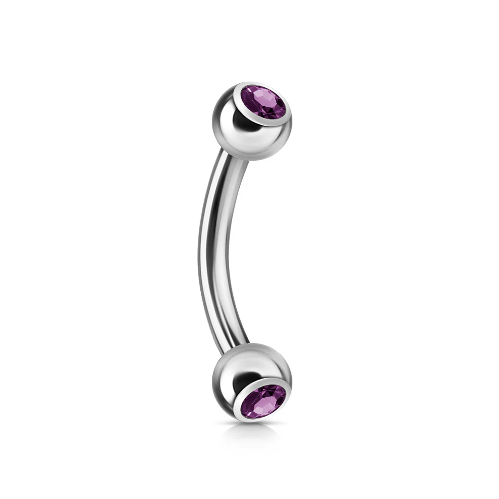 CZ Press Fit Surgical Steel Curved Barbell Eyebrow Rings 16G - Image 3