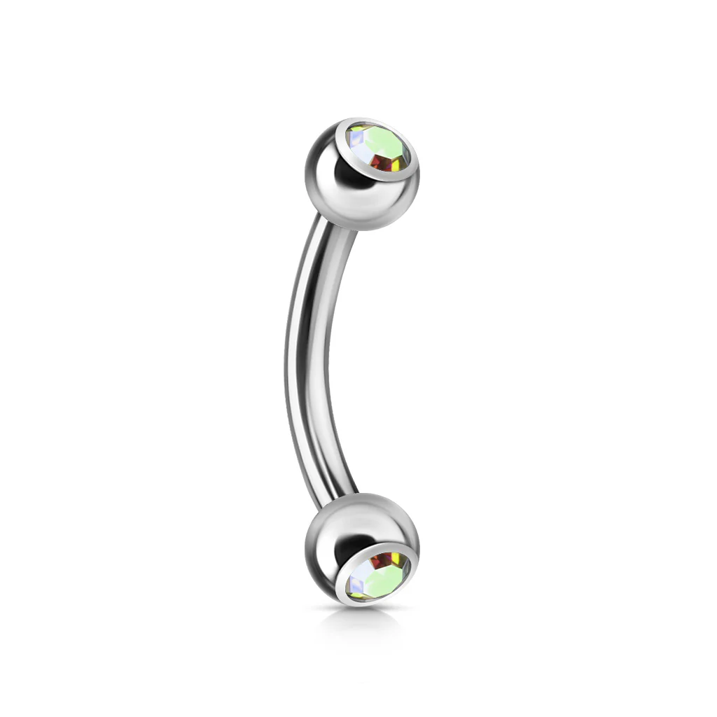 CZ Press Fit Surgical Steel Curved Barbell Eyebrow Rings 16G - Image 4