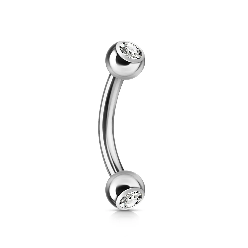 CZ Press Fit Surgical Steel Curved Barbell Eyebrow Rings 16G - Image 6