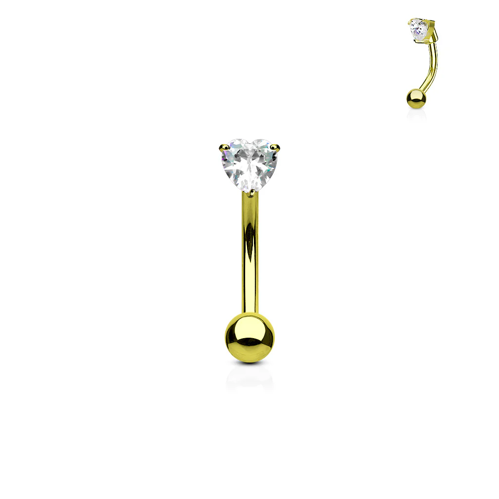 CZ Prong Set Heart 316L Surgical Steel Curved Barbells Eyebrow Rings - Image 3