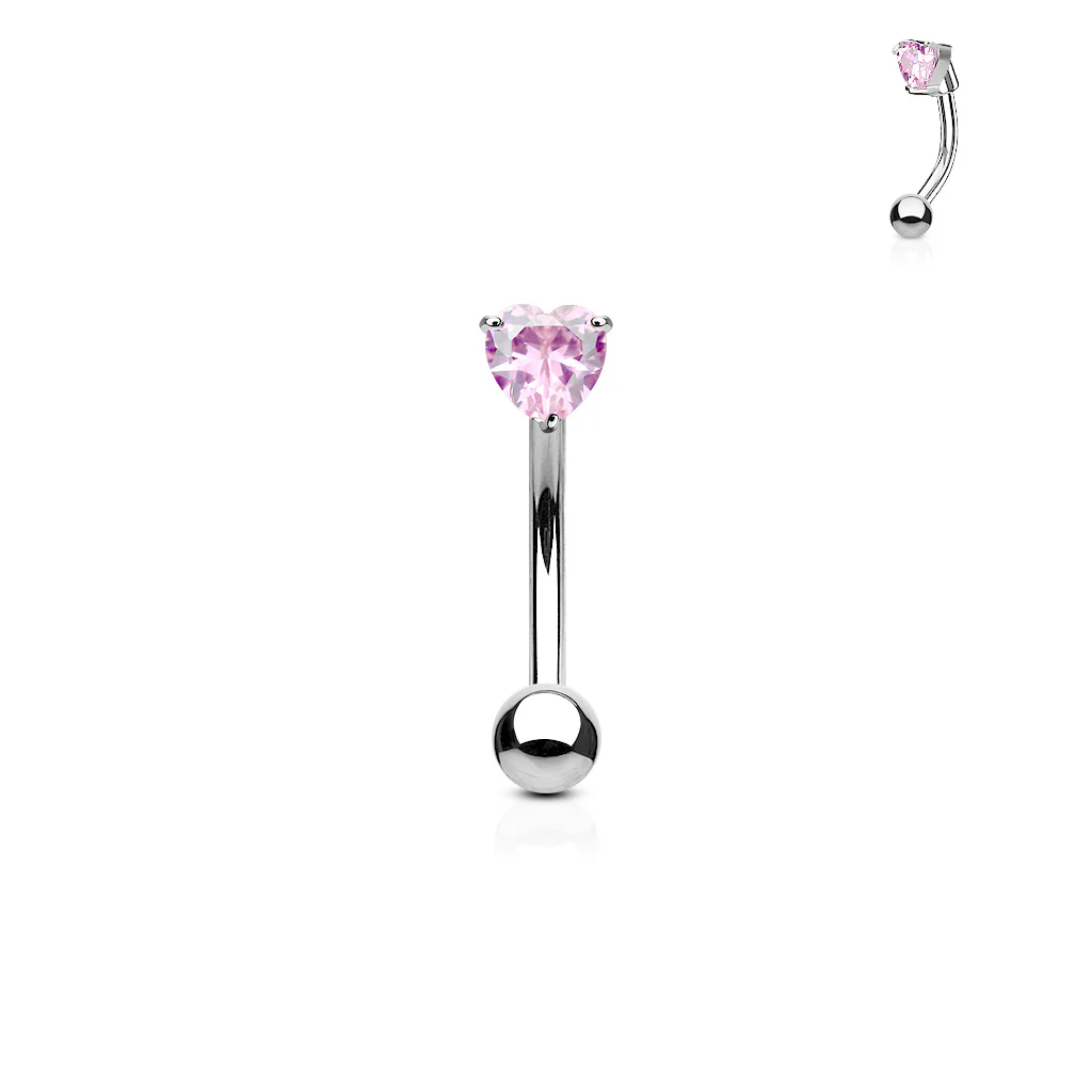 CZ Prong Set Heart 316L Surgical Steel Curved Barbells Eyebrow Rings - Image 4
