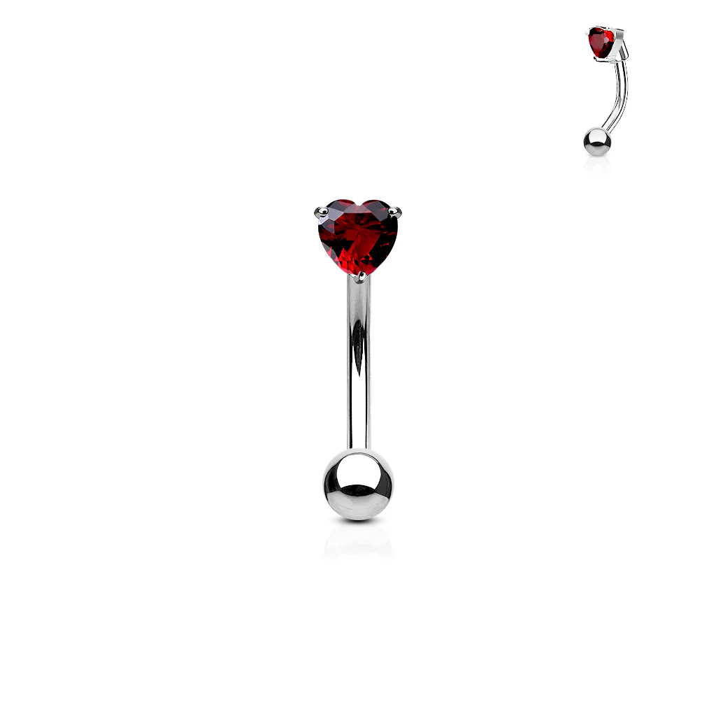 CZ Prong Set Heart 316L Surgical Steel Curved Barbells Eyebrow Rings - Image 5