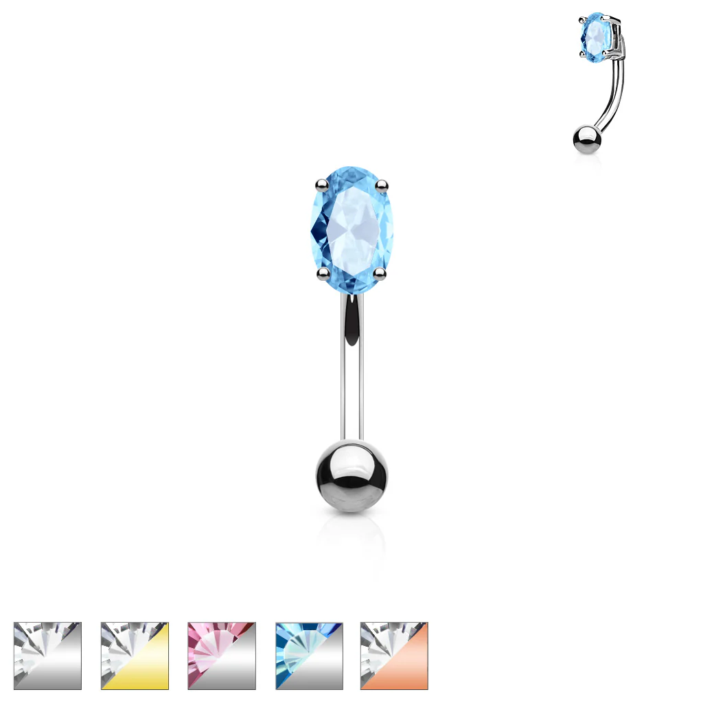 CZ Prong Set Oval 316L Surgical Steel Curved Barbells Eyebrow Rings - Image 3