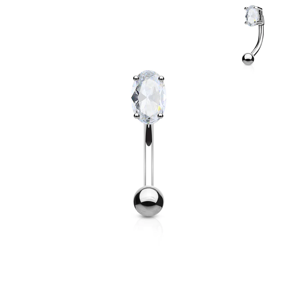 CZ Prong Set Oval 316L Surgical Steel Curved Barbells Eyebrow Rings - Image 4