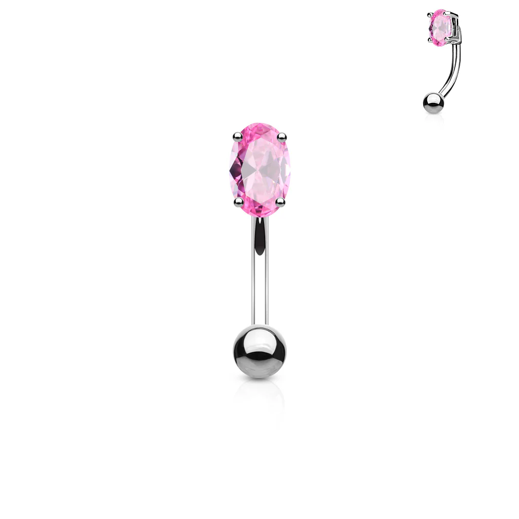 CZ Prong Set Oval 316L Surgical Steel Curved Barbells Eyebrow Rings - Image 5