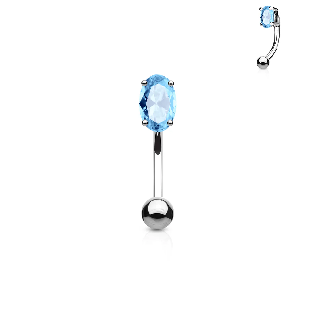 CZ Prong Set Oval 316L Surgical Steel Curved Barbells Eyebrow Rings - Image 6