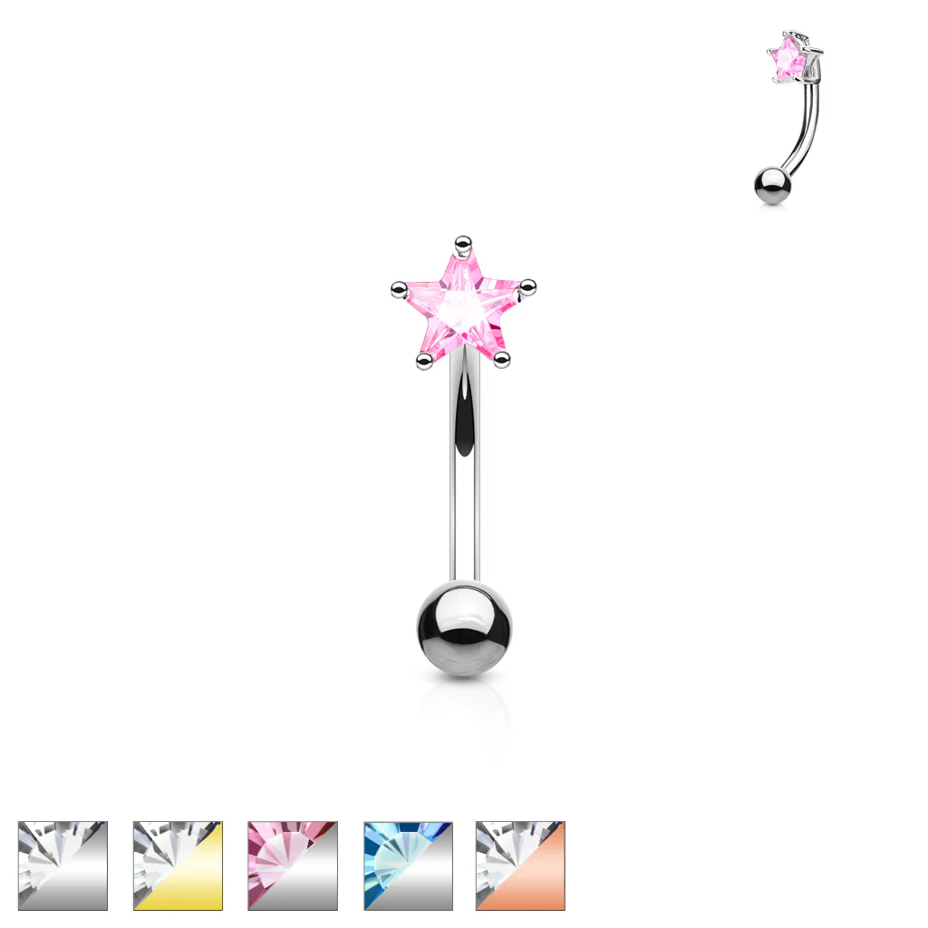CZ Prong Set Star 316L Surgical Steel Curved Barbells Eyebrow Rings