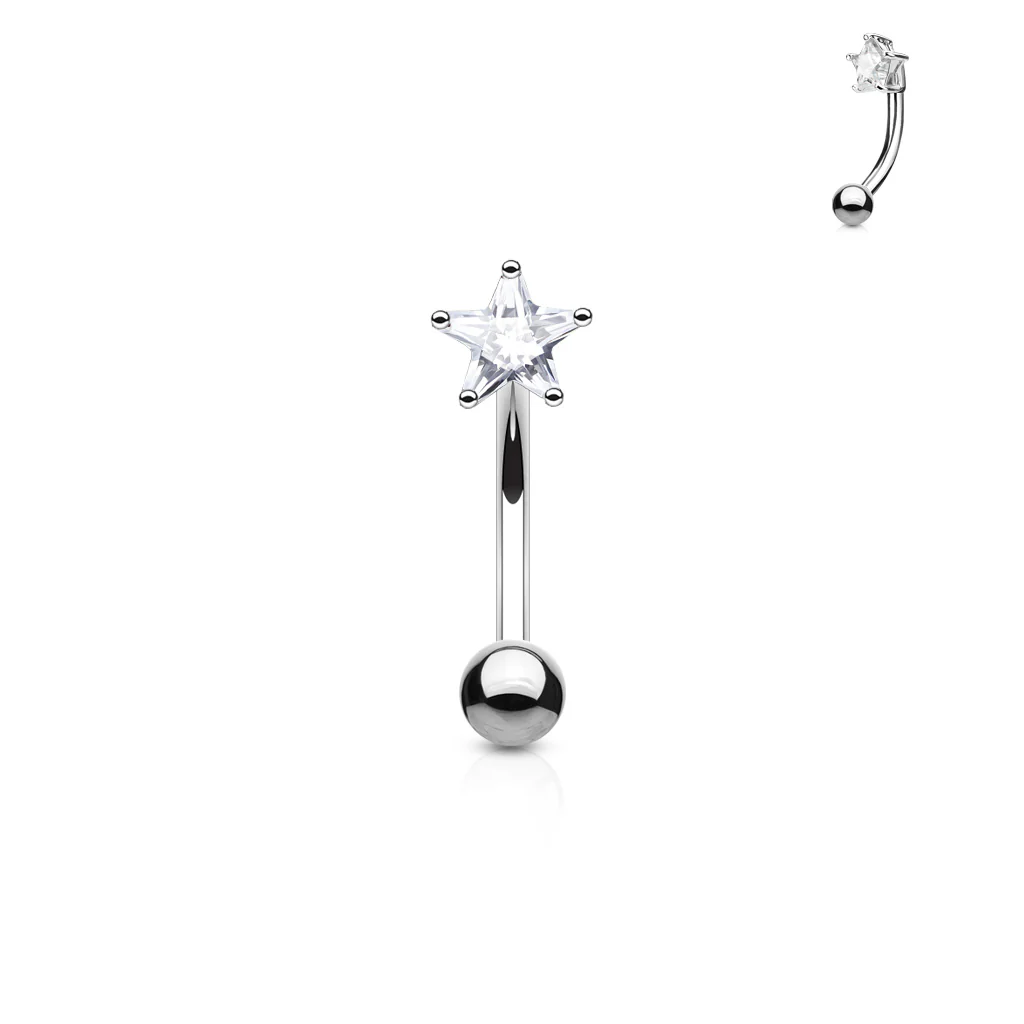 CZ Prong Set Star 316L Surgical Steel Curved Barbells Eyebrow Rings - Image 2
