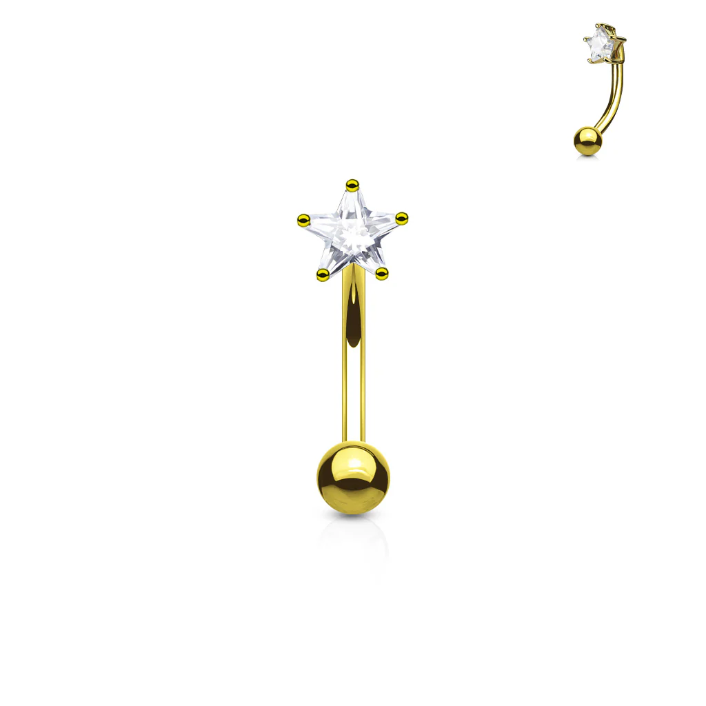 CZ Prong Set Star 316L Surgical Steel Curved Barbells Eyebrow Rings - Image 3