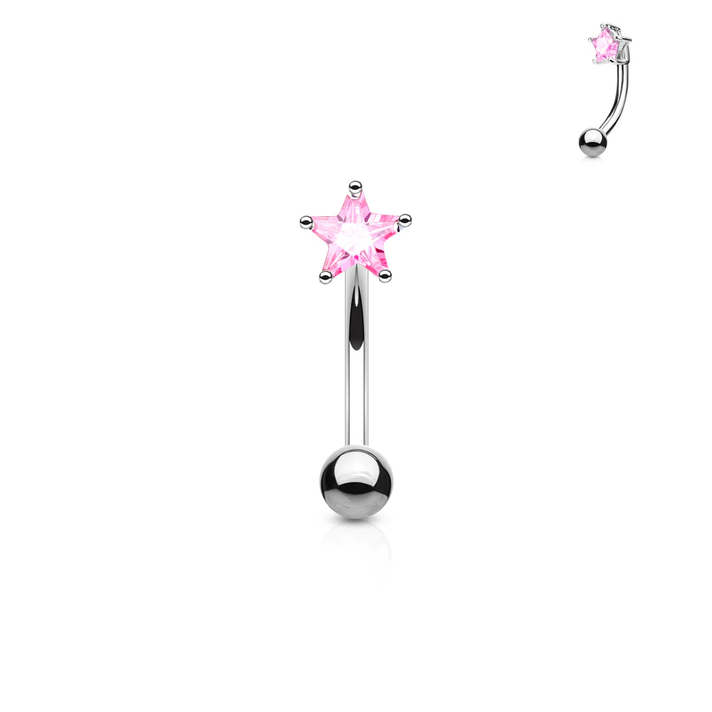 CZ Prong Set Star 316L Surgical Steel Curved Barbells Eyebrow Rings - Image 4