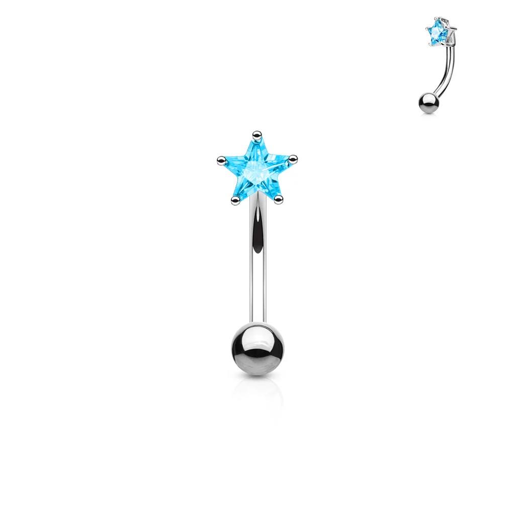 CZ Prong Set Star 316L Surgical Steel Curved Barbells Eyebrow Rings - Image 5
