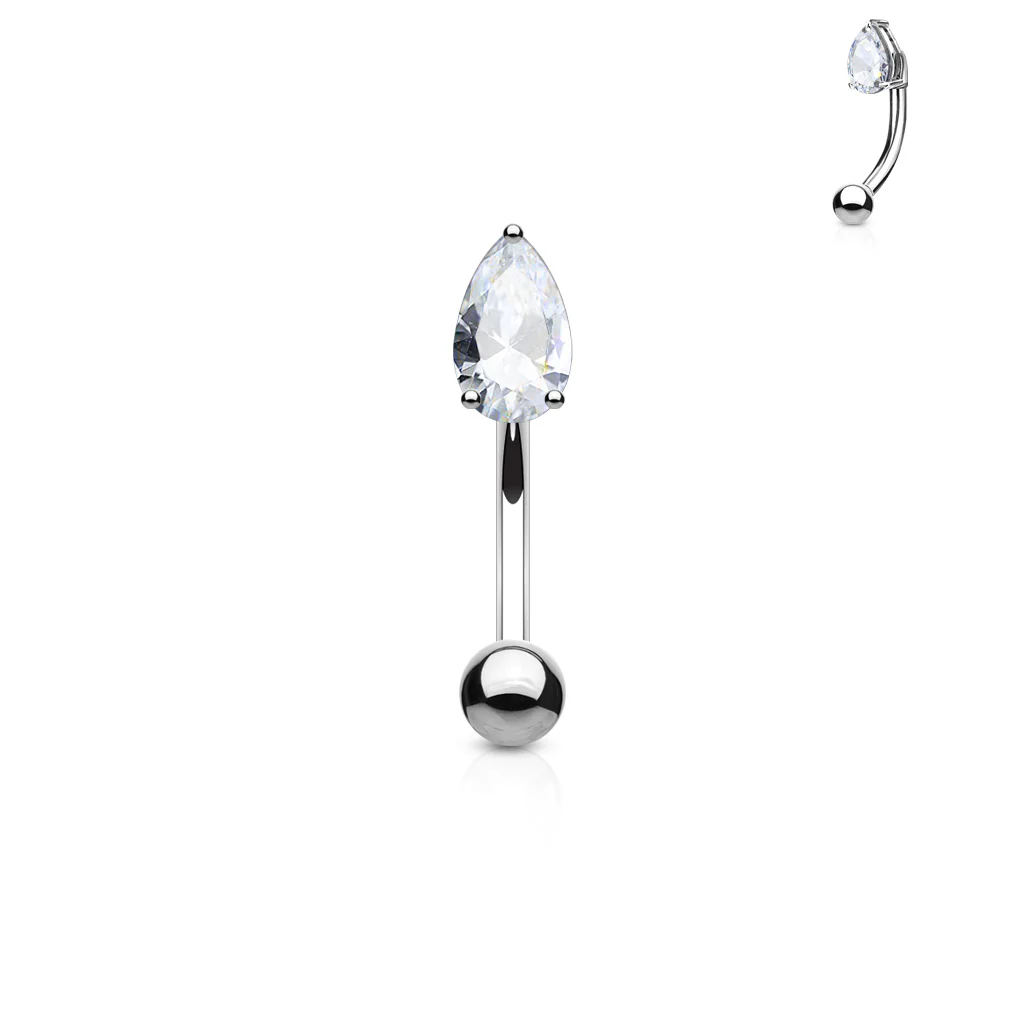 CZ Tear Drop Surgical Steel Curved Barbells Eyebrow Rings - Image 2