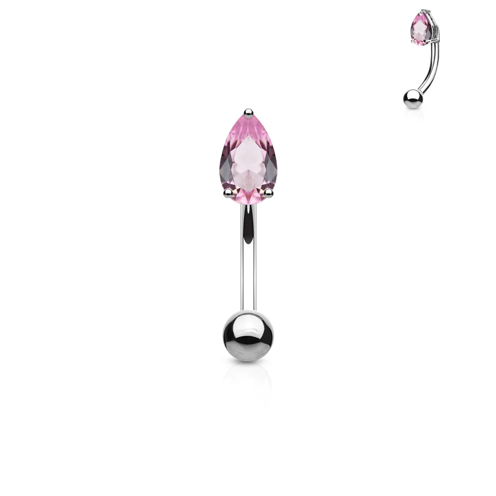 CZ Tear Drop Surgical Steel Curved Barbells Eyebrow Rings - Image 4
