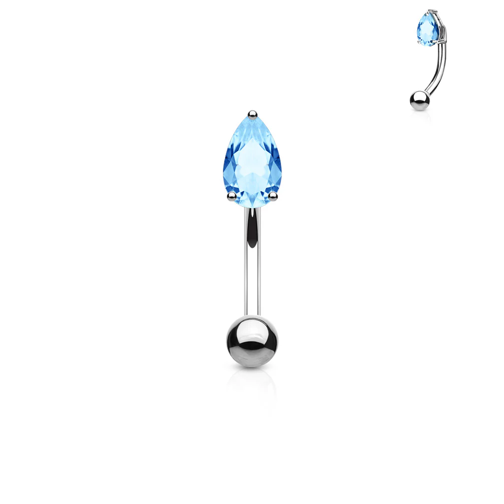CZ Tear Drop Surgical Steel Curved Barbells Eyebrow Rings - Image 5