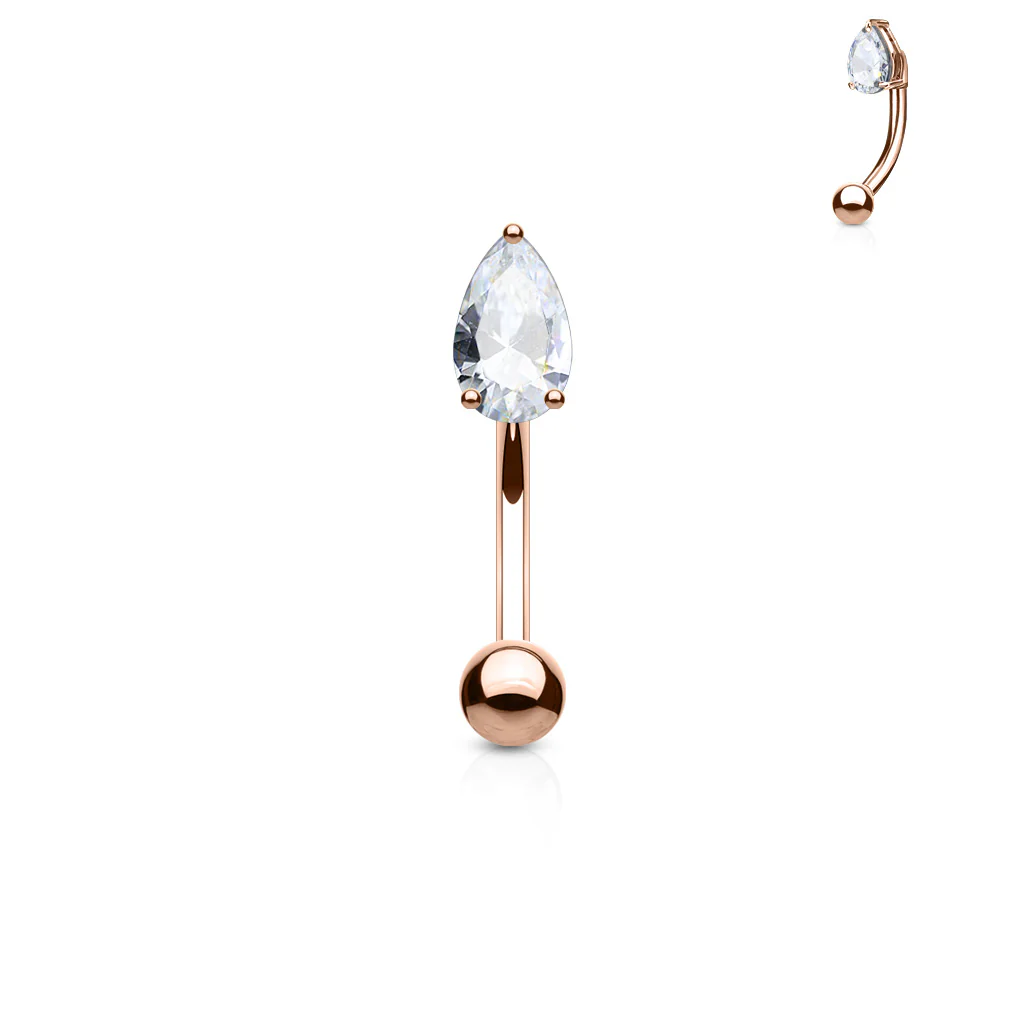 CZ Tear Drop Surgical Steel Curved Barbells Eyebrow Rings - Image 6
