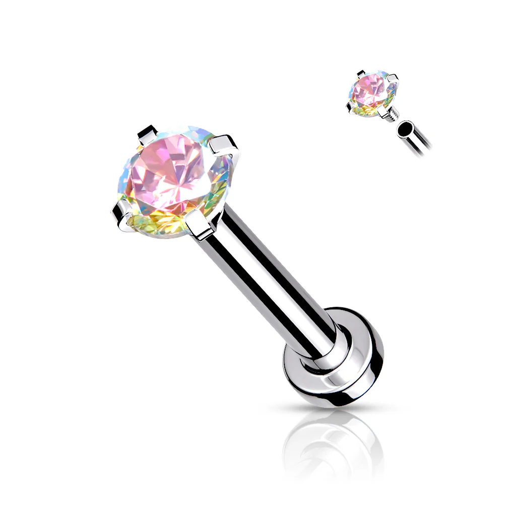 CZ Prong Set Top Flat Back Studs For Lip Chin Nose 16G - Image 3