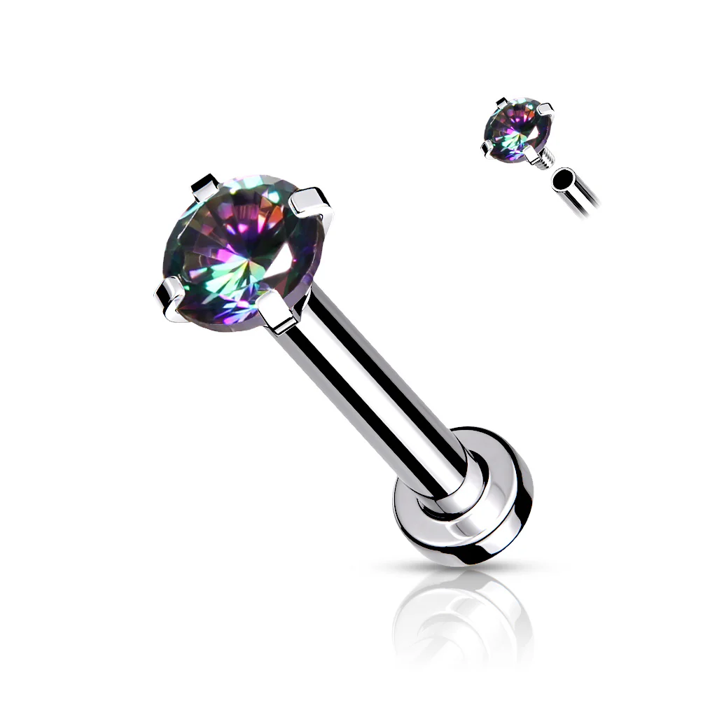 CZ Prong Set Top Flat Back Studs For Lip Chin Nose 16G - Image 10