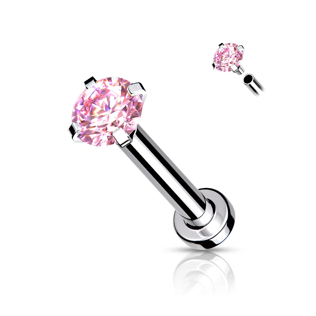 CZ Prong Set Top Flat Back Studs For Lip Chin Nose 16G - Image 7