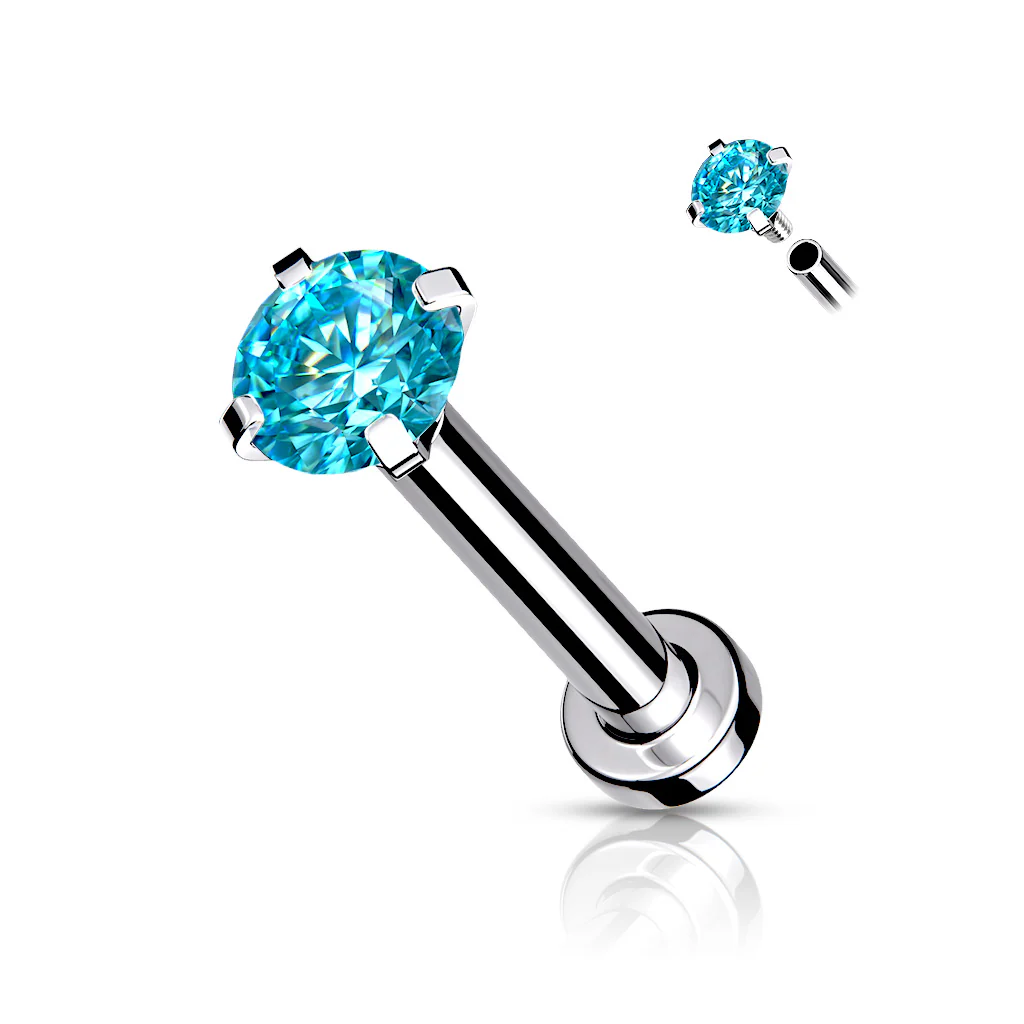 CZ Prong Set Top Flat Back Studs For Lip Chin Nose 16G - Image 8