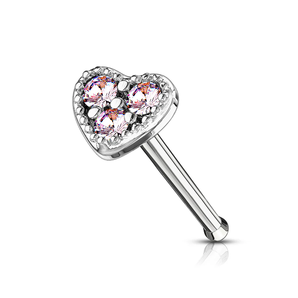 CZ Set Hert Top 316L Surgical Steel Nose Bone Stud Rings - Image 3