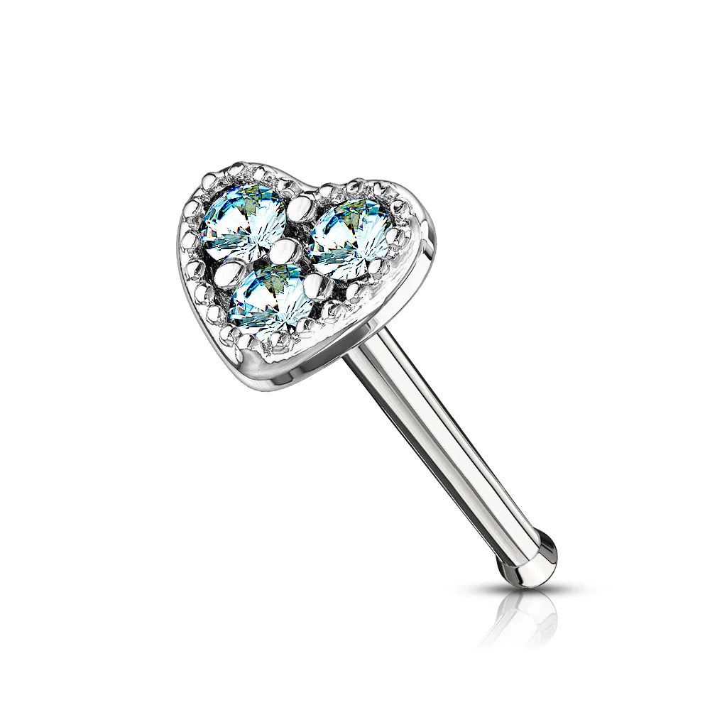 CZ Set Hert Top 316L Surgical Steel Nose Bone Stud Rings - Image 4