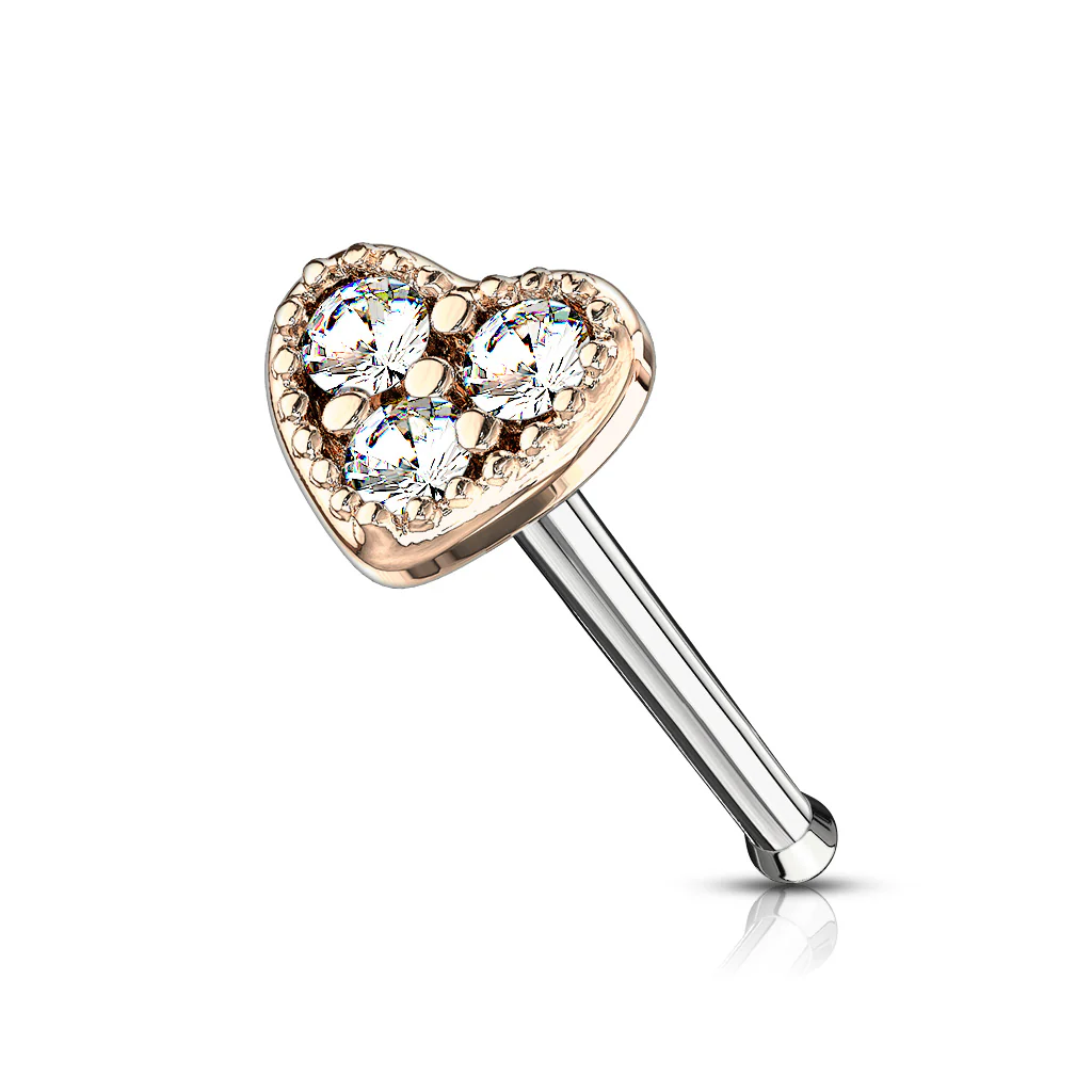 CZ Set Hert Top 316L Surgical Steel Nose Bone Stud Rings - Image 5