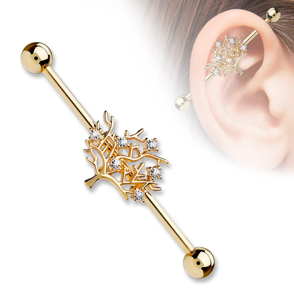 CZ Set Tree of Life 316L Surgical Steel Industrial Barbells - Image 4