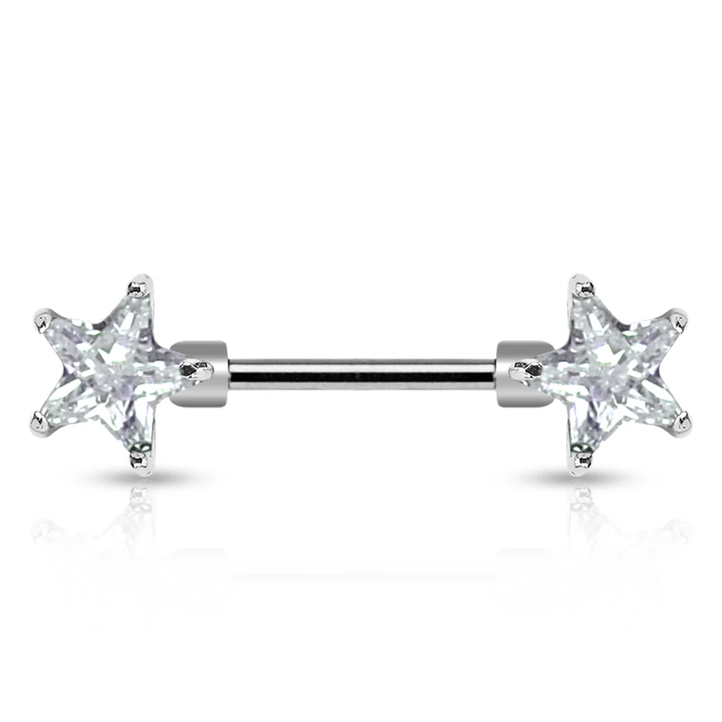 Pair of CZ Star Surgical Steel Barbell Nipple Rings - Image 2