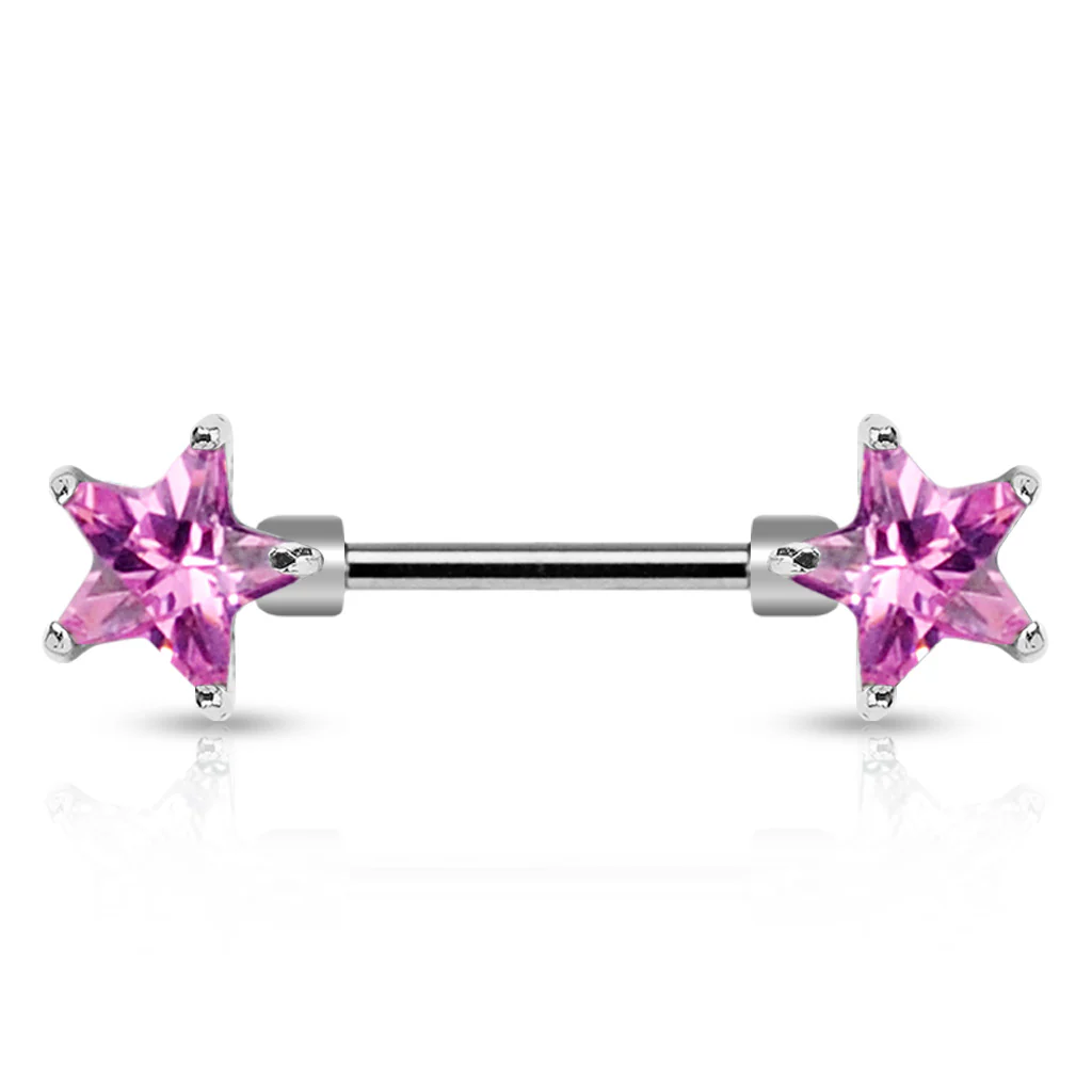Pair of CZ Star Surgical Steel Barbell Nipple Rings - Image 3