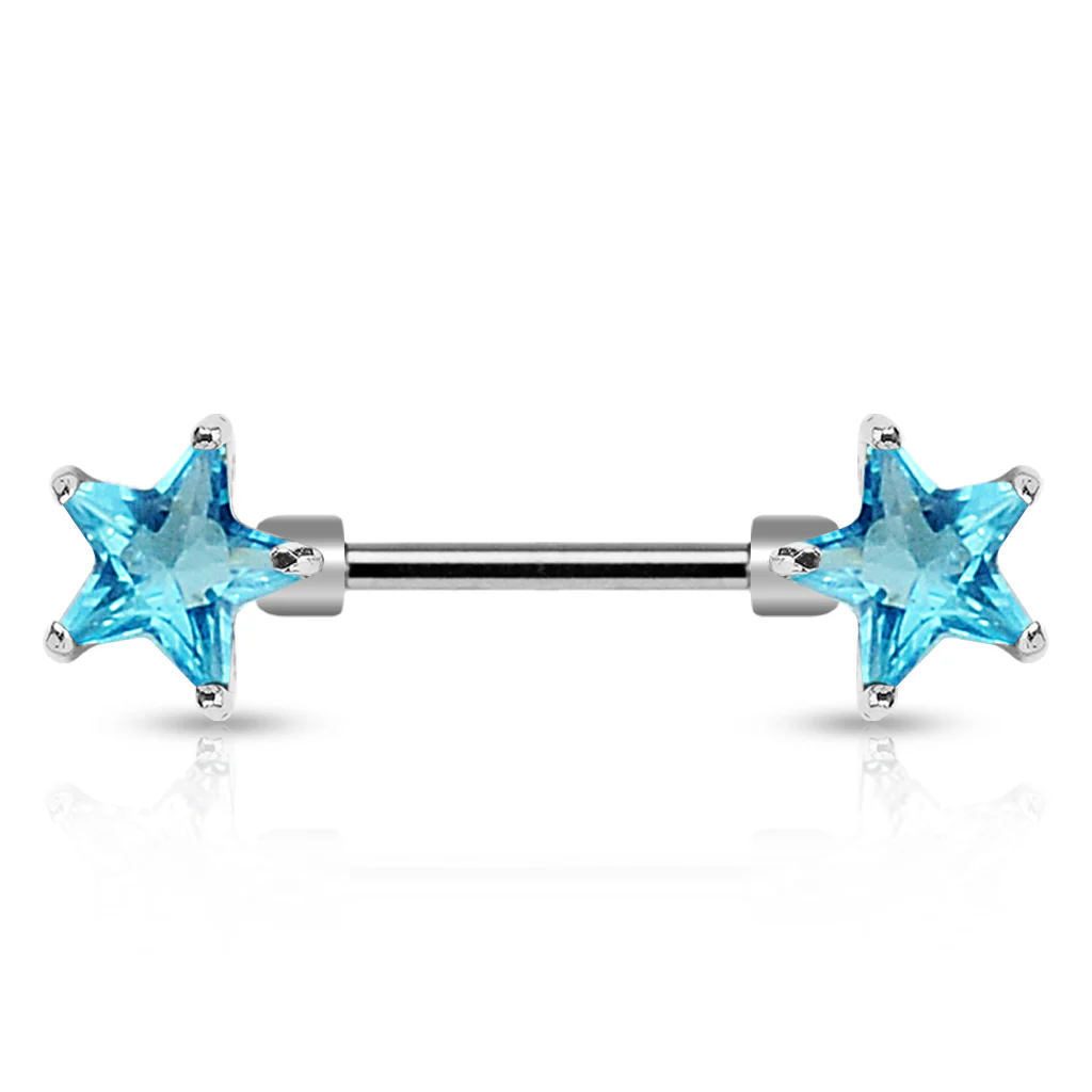 Pair of CZ Star Surgical Steel Barbell Nipple Rings - Image 4