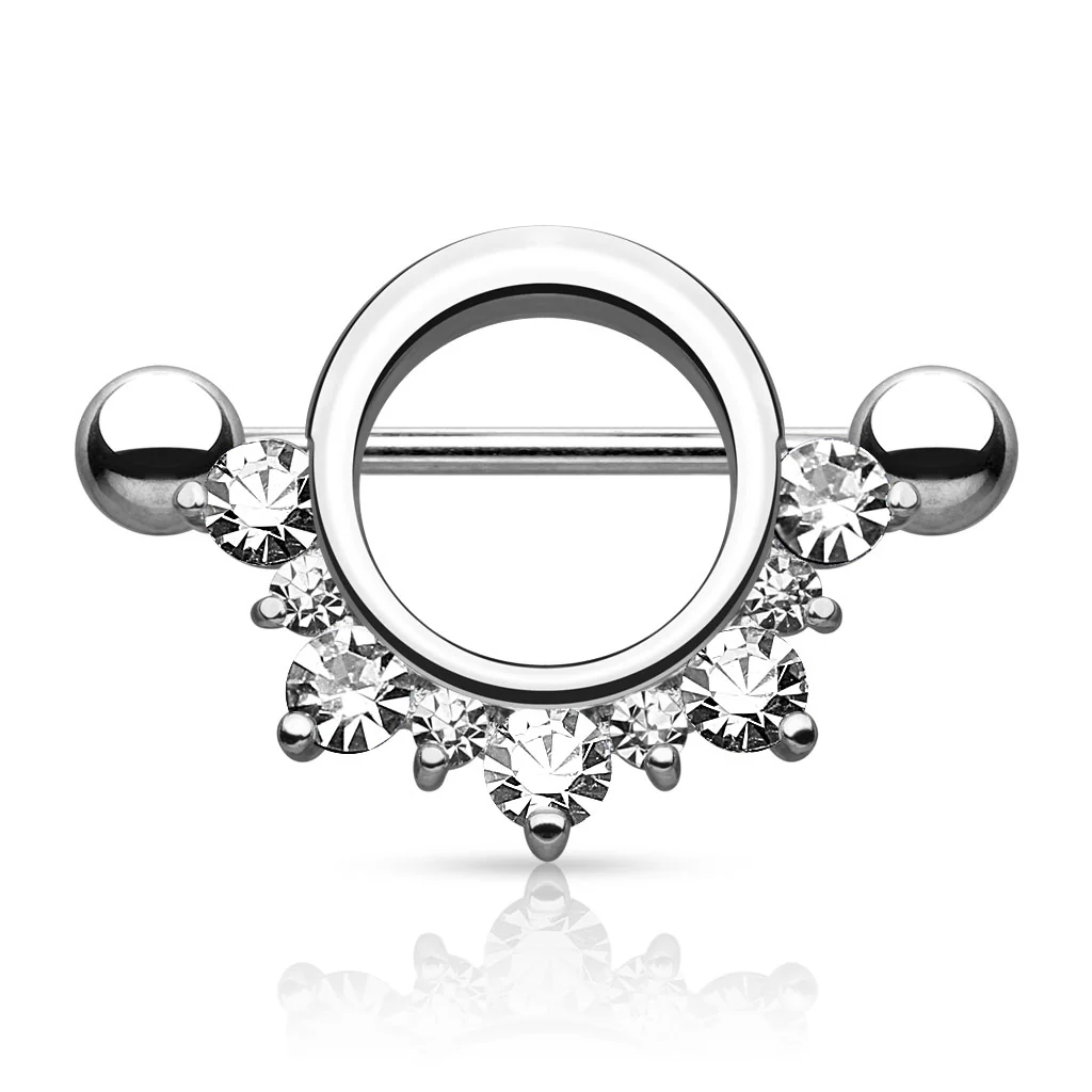 Pair Half Circle CZ Lined Nipple Rings Shield - Image 2