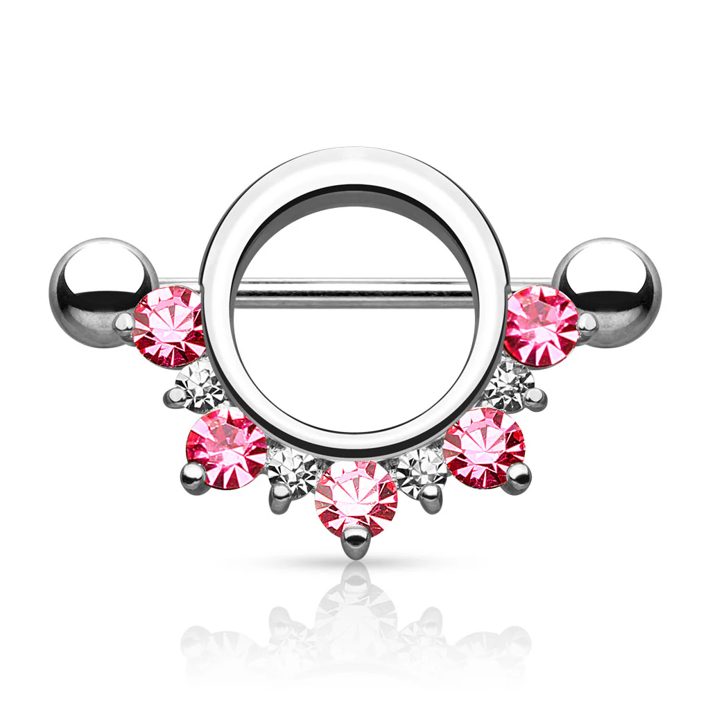 Pair Half Circle CZ Lined Nipple Rings Shield - Image 3