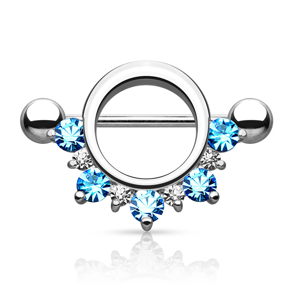 Pair Half Circle CZ Lined Nipple Rings Shield - Image 4