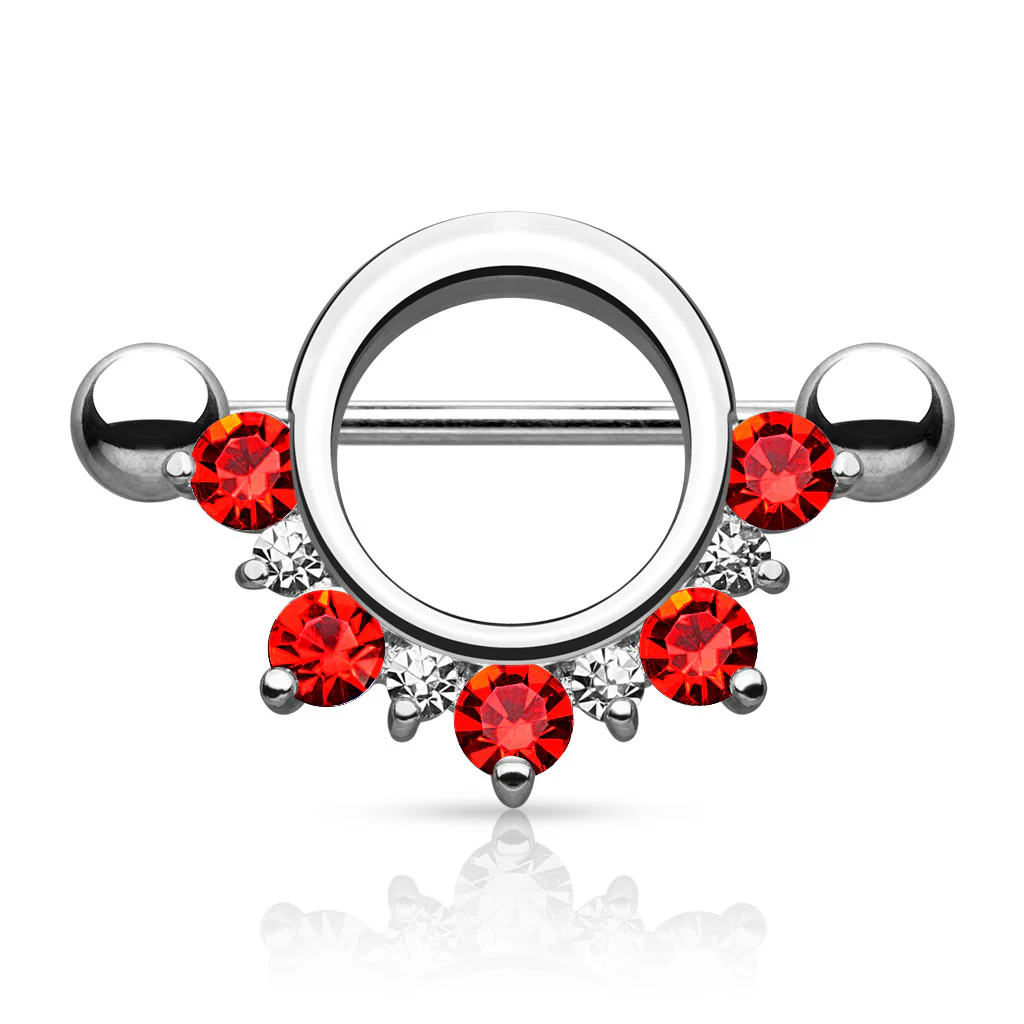 Pair Half Circle CZ Lined Nipple Rings Shield - Image 5