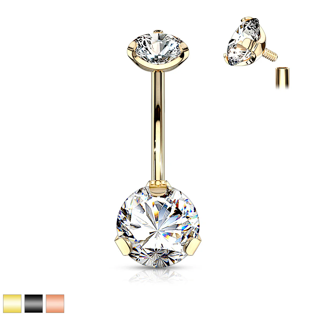 CZ Titanium IP Internal Threaded Belly Button Navel Rings - Image 2