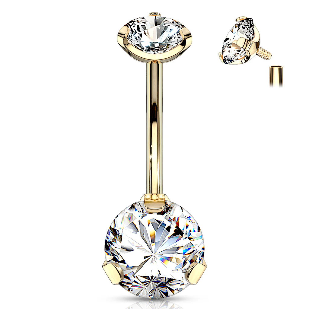 CZ Titanium IP Internal Threaded Belly Button Navel Rings - Image 3