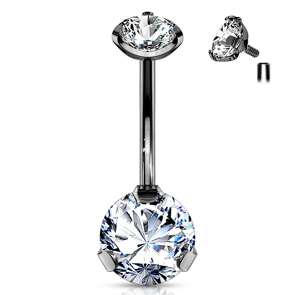 CZ Titanium IP Internal Threaded Belly Button Navel Rings - Image 4