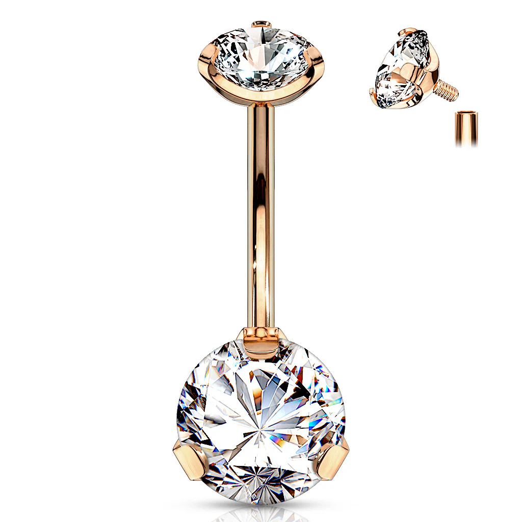 CZ Titanium IP Internal Threaded Belly Button Navel Rings - Image 5