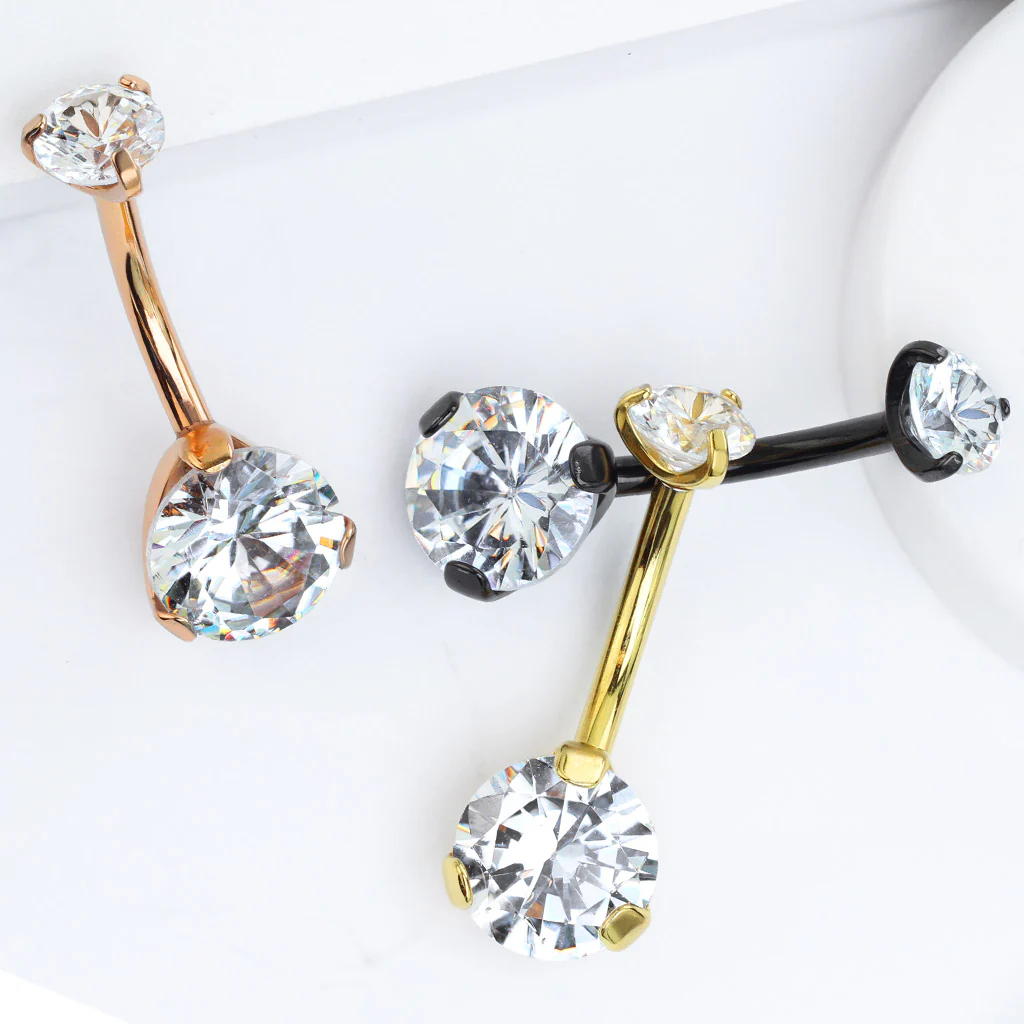 CZ Titanium IP Internal Threaded Belly Button Navel Rings - Image 7